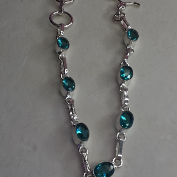 Genuine AAA Oval Aquamarine S925 Silver Bracelet - Picture 3 of 10